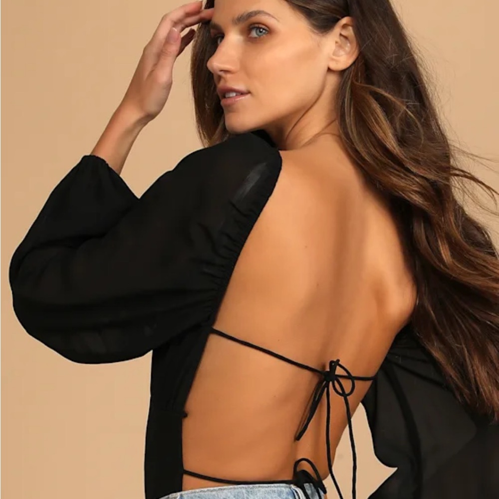 Lulu’s open back black long sleeve body suit